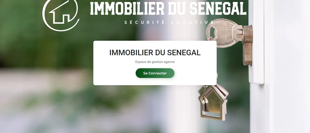Page de connexion de la plateforme immobilierdusenegal.com développée par Kamus SARL