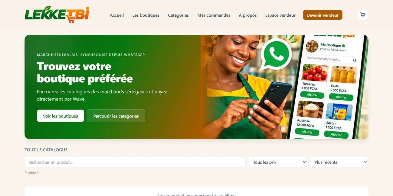 Aperçu de la marketplace Lekketbi réalisée par Kamus SARL