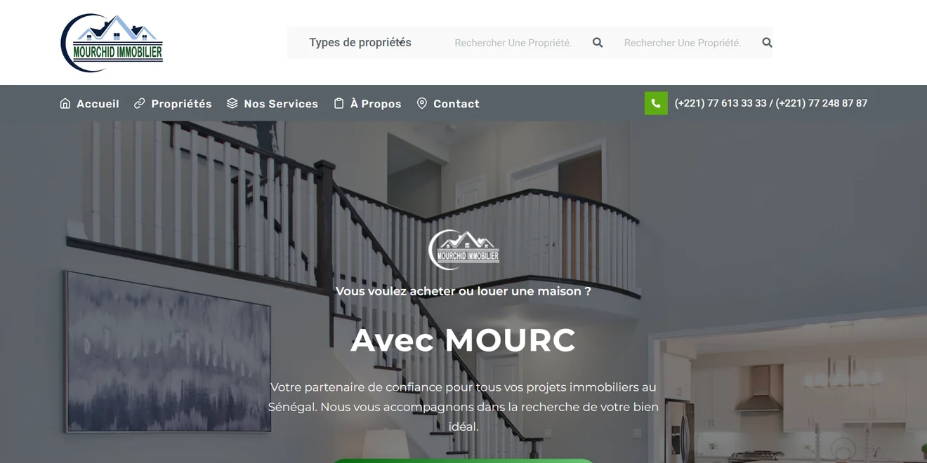 Page d'accueil du site Mourchid Immobilier développé par Kamus SARL