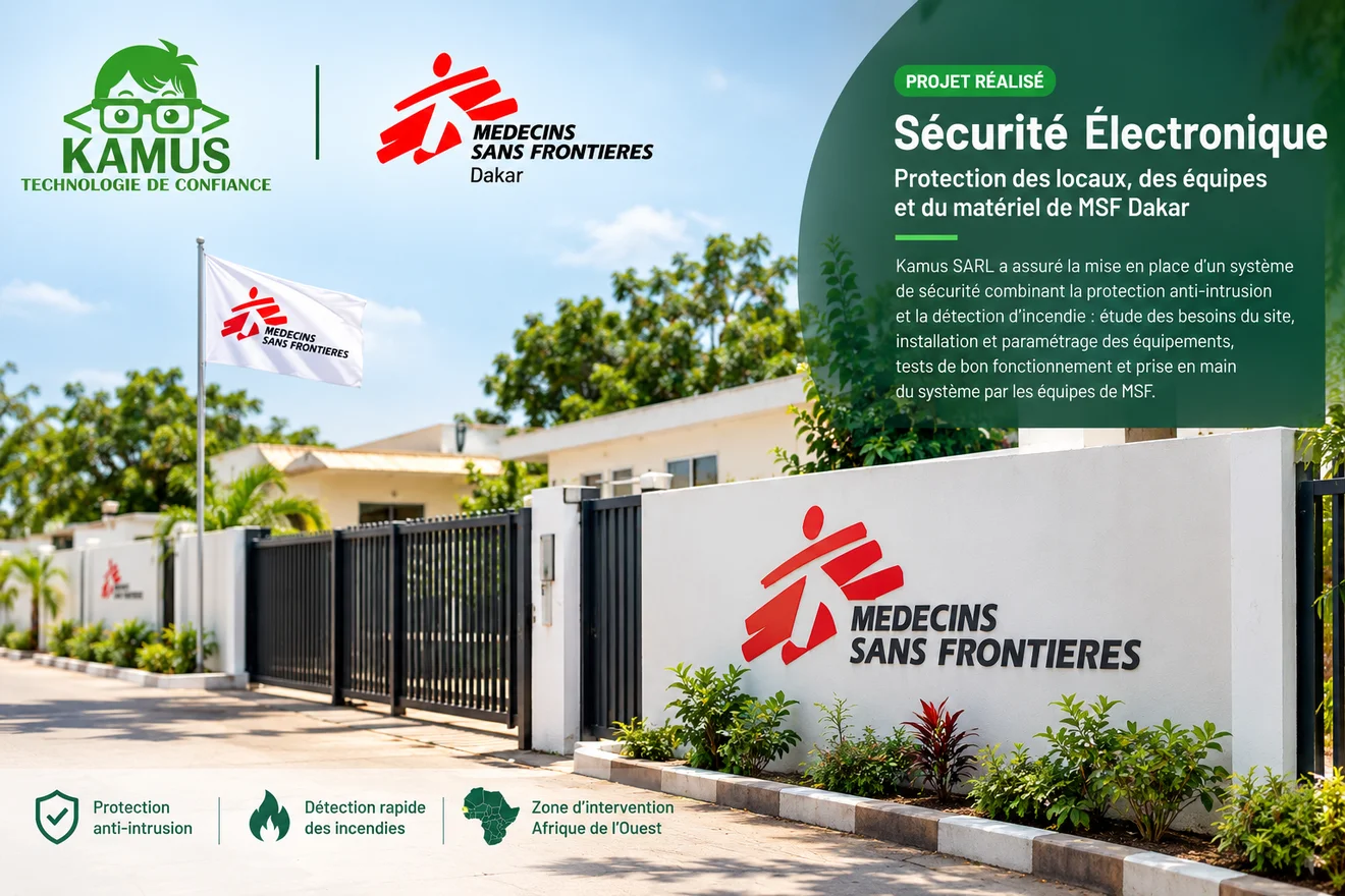 Visuel du projet de sécurité électronique réalisé par Kamus SARL pour Médecins Sans Frontières Dakar