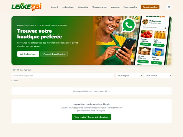 Aperçu de la marketplace Lekketbi réalisée par Kamus SARL